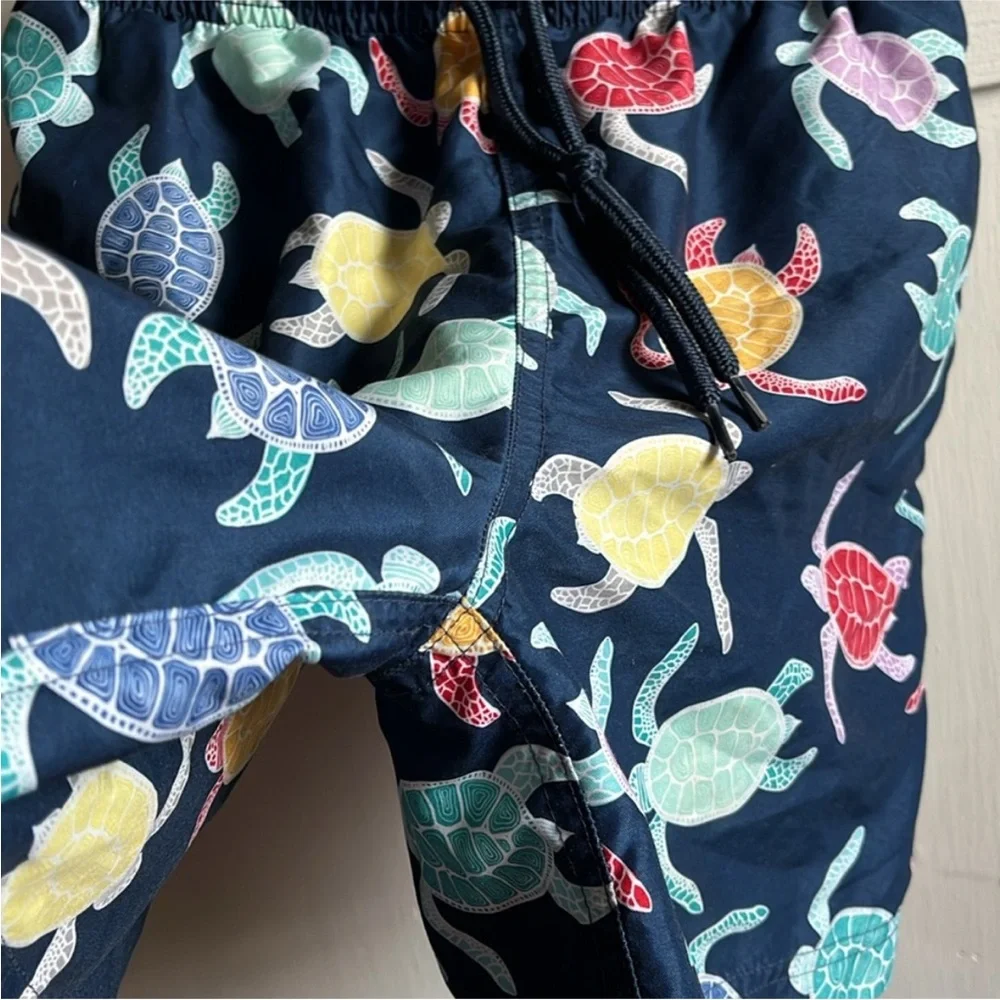 Tropical Sea Turtle Flamingo Print Swim Board Shorts Swimsuit Trunks Small S